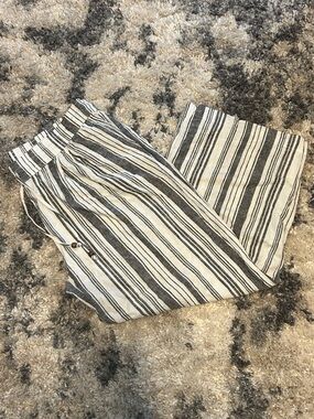 Wide Leg Striped Linen-Blend Pants - Black & White